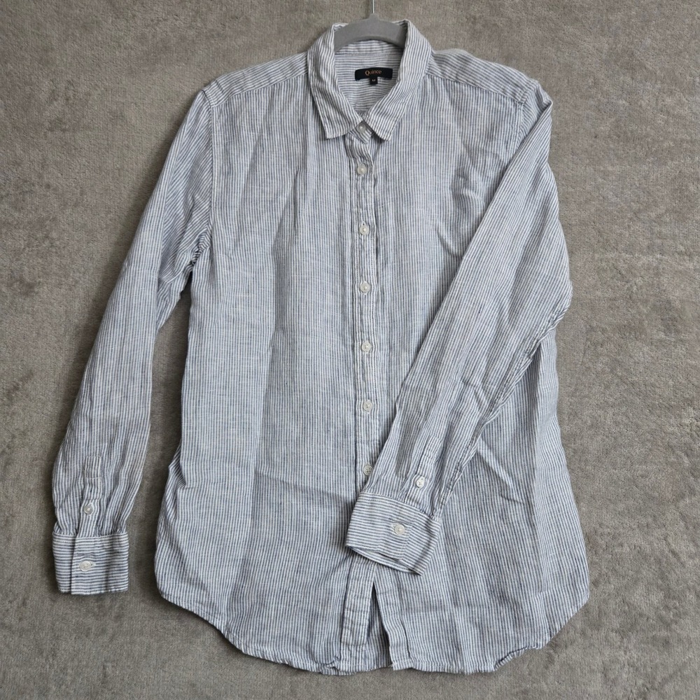 Quince 100% European Linen Shirt Womens Medium Capsule Preppy Coastal Pinstripe